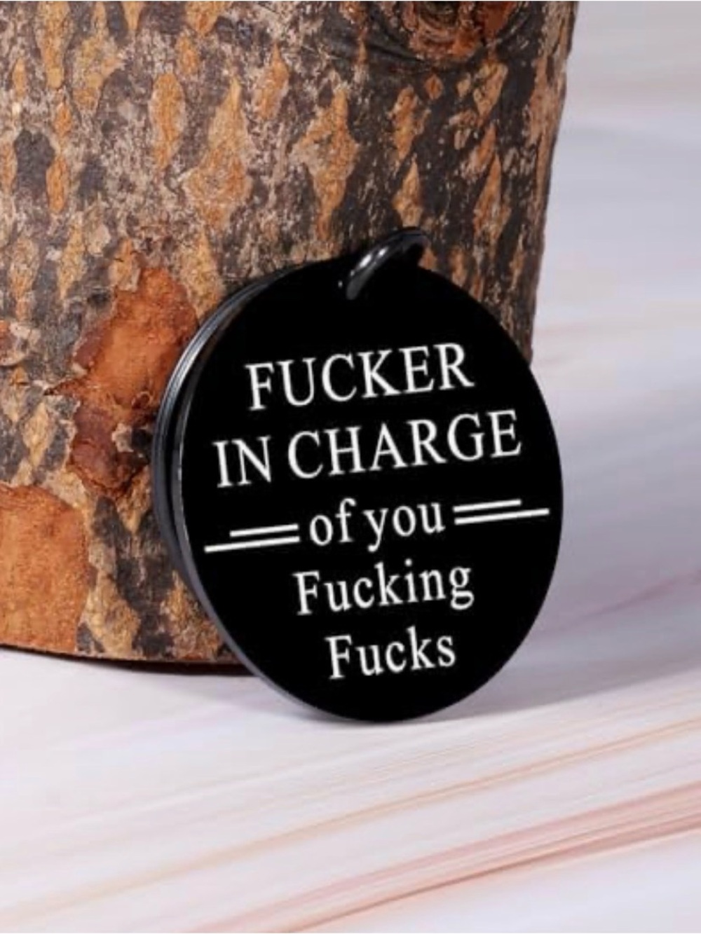 Black Engraved Metal Keyring - F***er In Charge ~ New - Picture 5 of 7